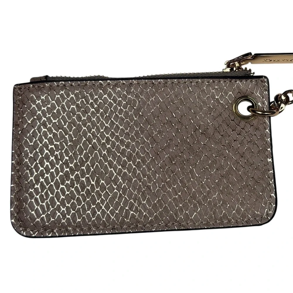 Dune London Taupe Grey Card Holder Coin Purse Gold Chain Key Ring Snakeskin Back